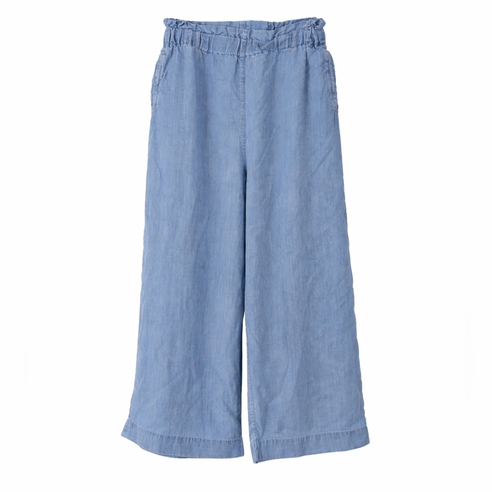 Chelsea & Theodore Womens Chambray Wide Leg Crop Pants Size L Elastic Waist